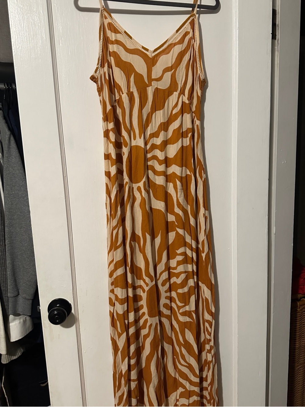 Patrons of Peace Mustard and Cream Sunburst Spaghetti-Strap Maxi Dress